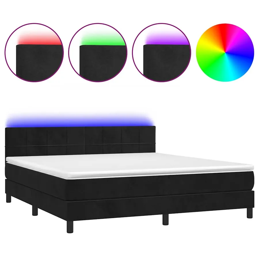 Sommier à lattes de lit avec matelas et LED Noir 160x200 cm - 2