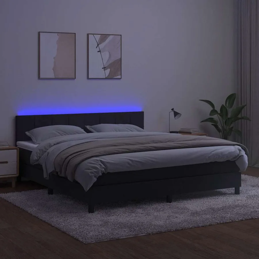 Sommier à lattes de lit avec matelas et LED Noir 160x200 cm - 3