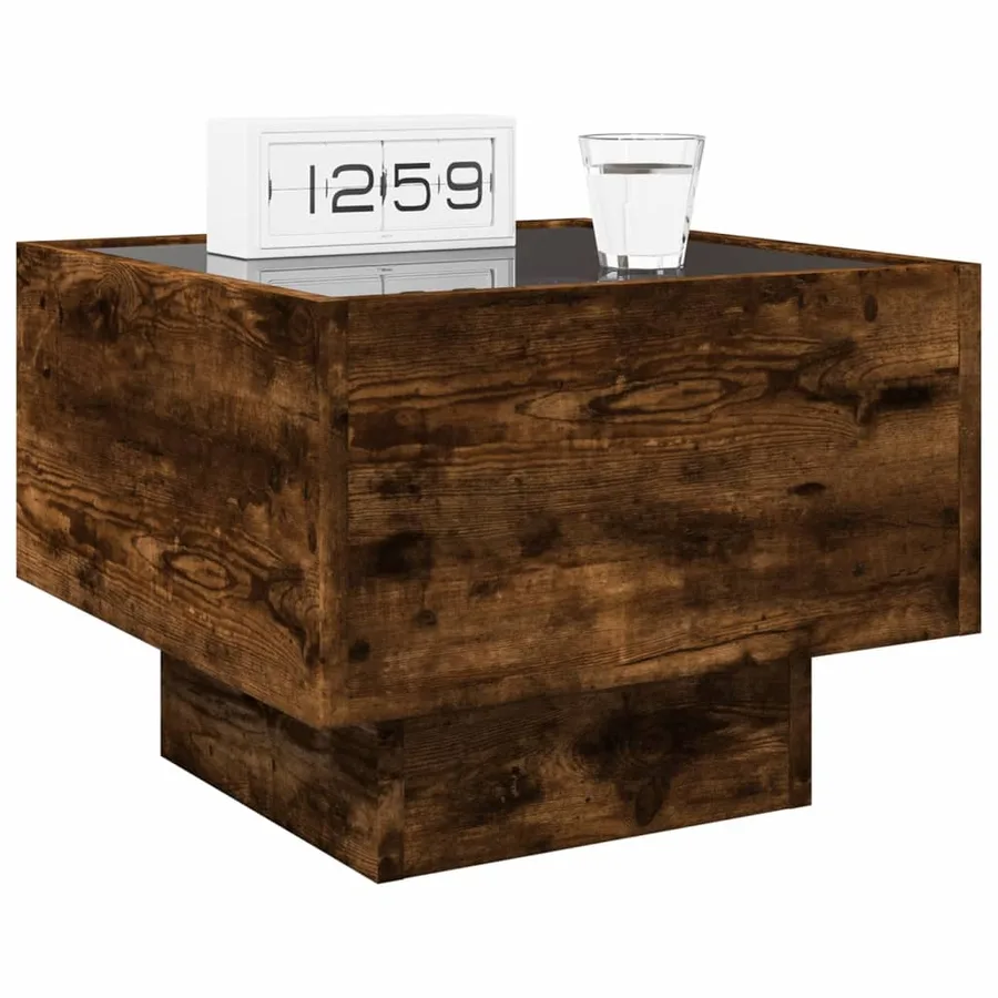 Table de chevet avec LED infini chêne fumé 40x40x30 cm - 5