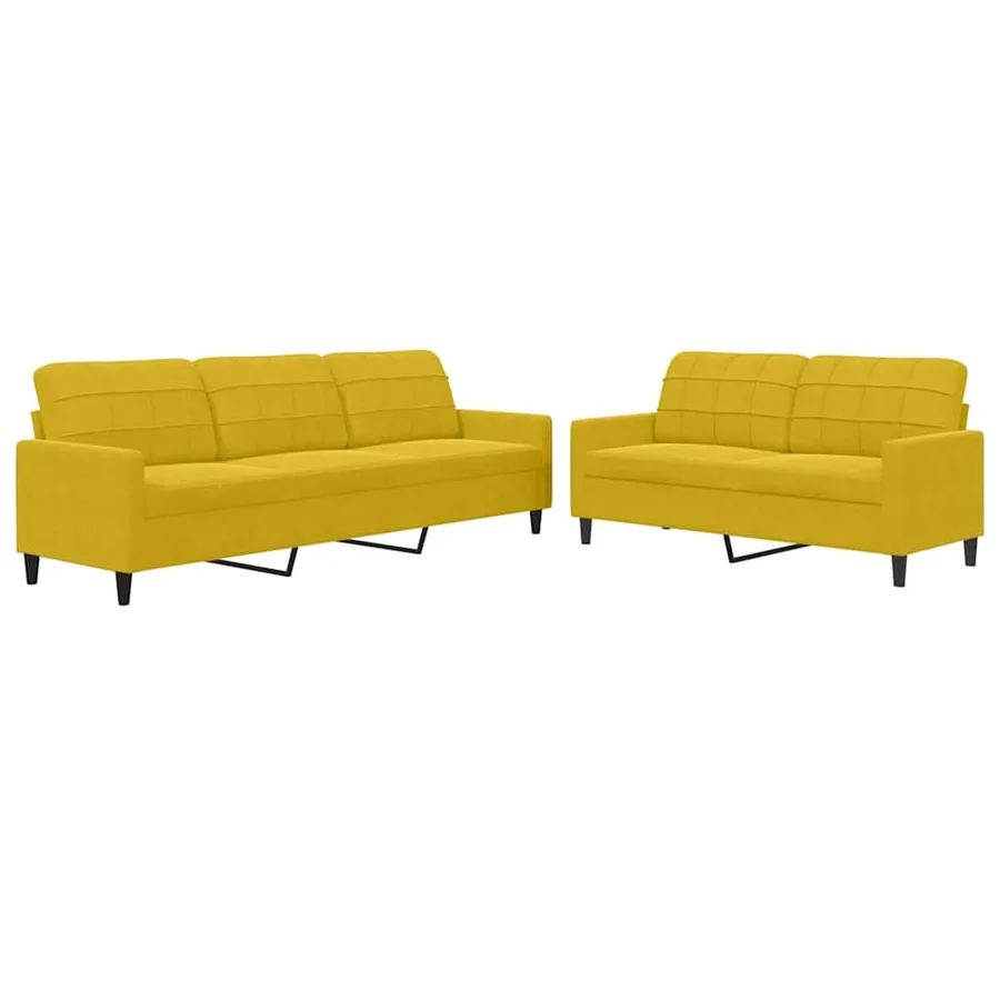 Ensemble de canapés 2 pcs avec coussins Jaune Velours - 2