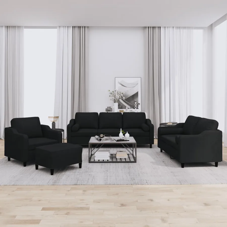 Ensemble de canapés 4 pcs avec coussins noir tissu