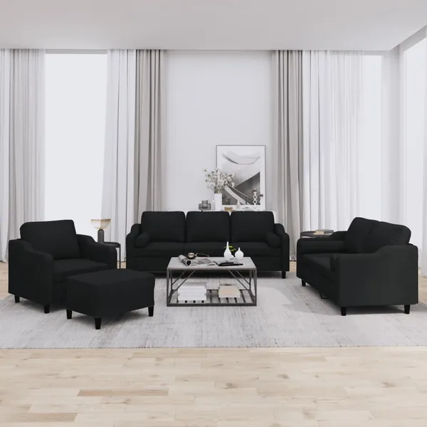 Ensemble de canapés 4 pcs avec coussins noir tissu