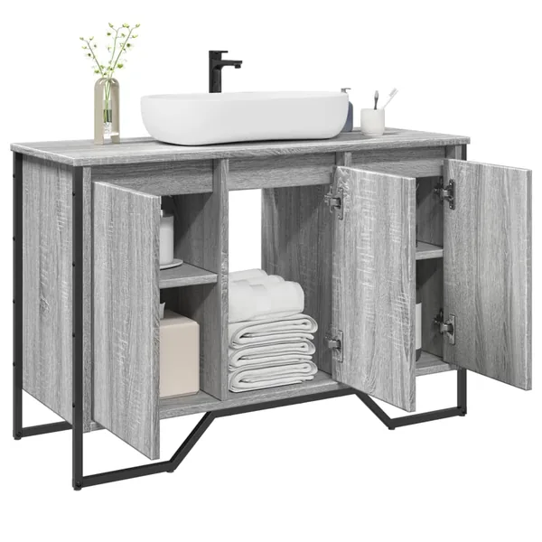 Armoire lavabo de salle de bain sonoma gris 91x35x60 cm