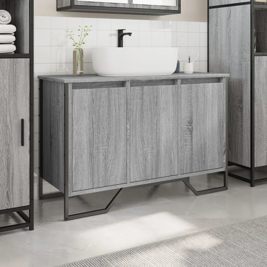 Armoire lavabo de salle de bain sonoma gris 91x35x60 cm - 3