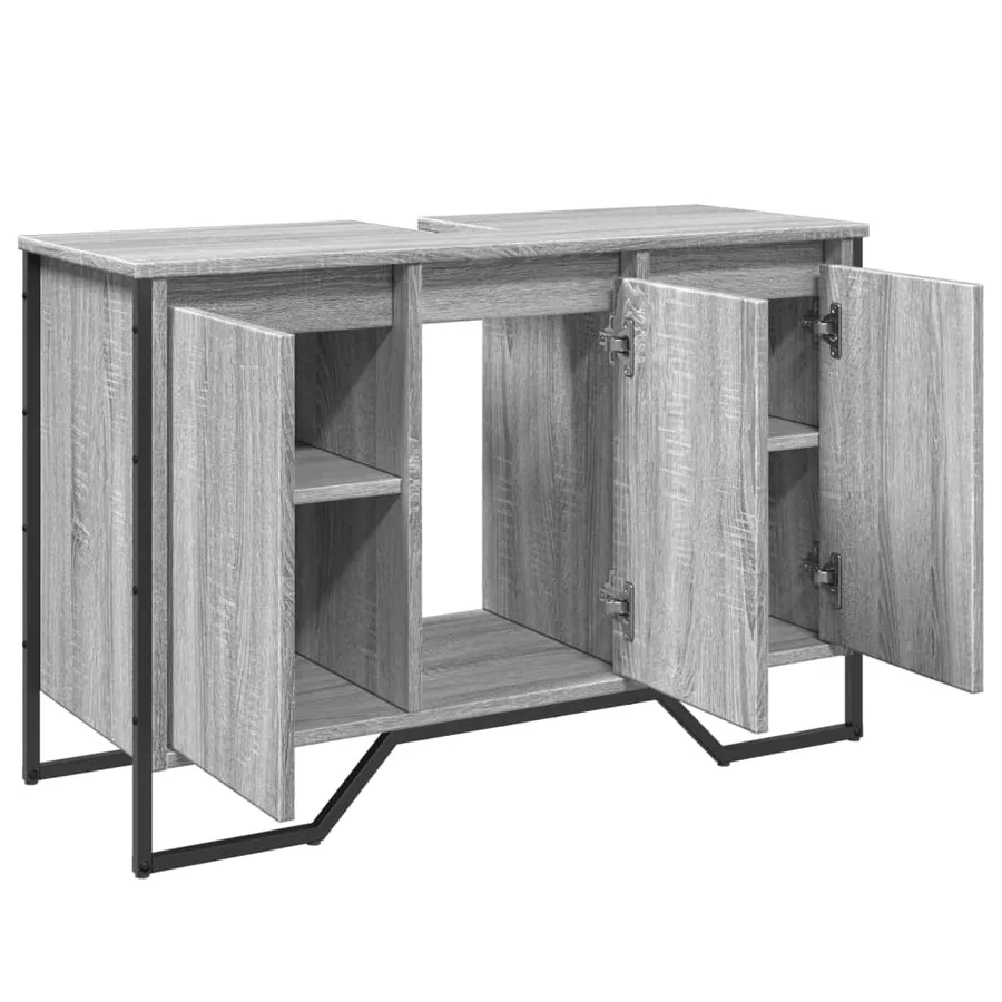 Armoire lavabo de salle de bain sonoma gris 91x35x60 cm - 8