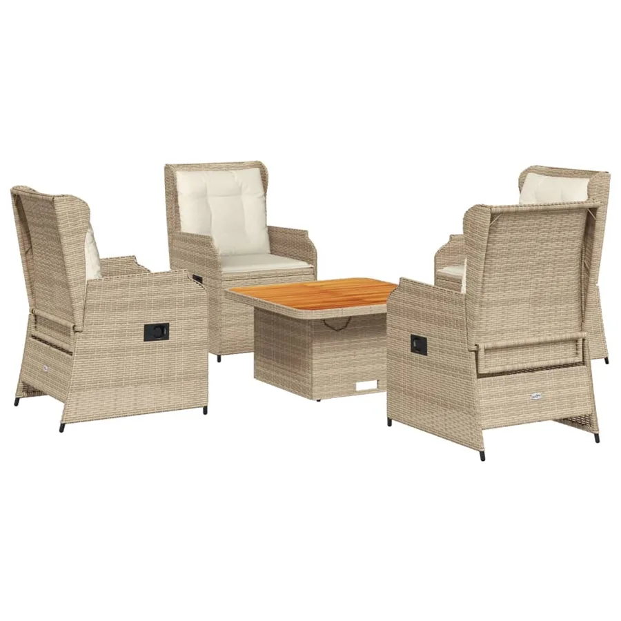 Salon de jardin avec coussins 5 pcs beige résine tressée - 2