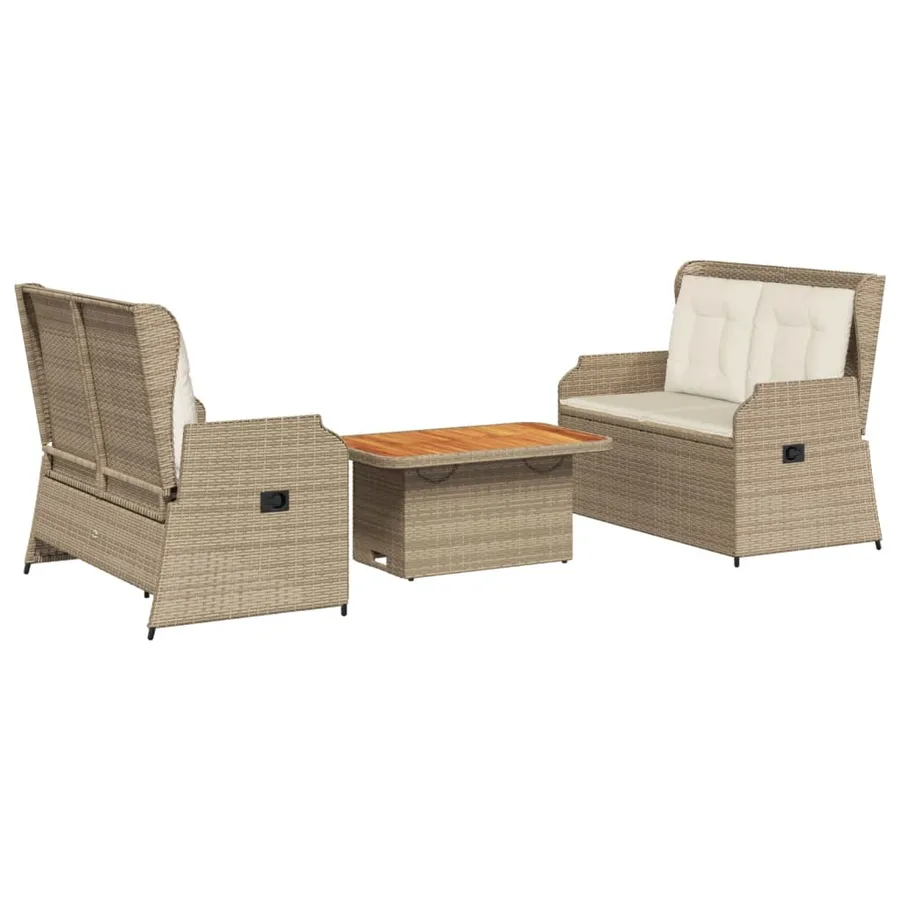 Salon de jardin avec coussins 3 pcs beige résine tressée - 2