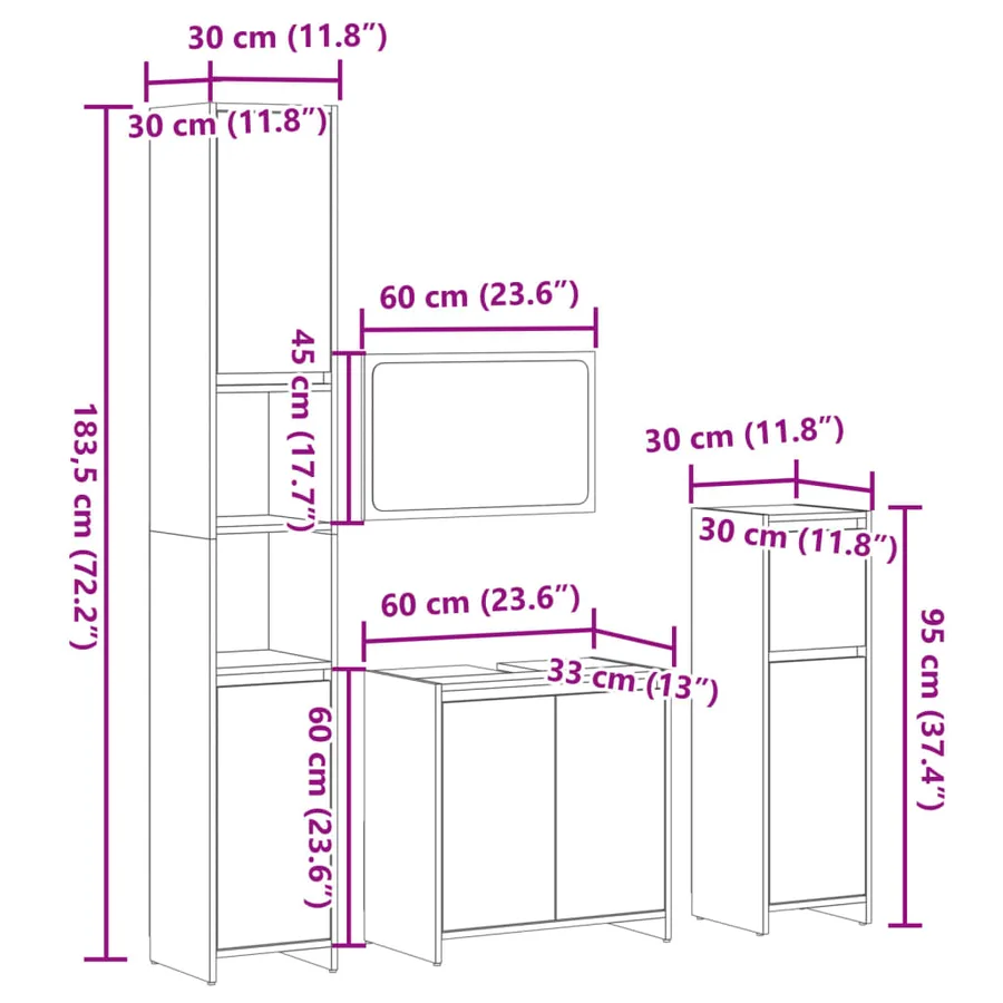 Ensemble de meubles de salle de bain 4 pcs chêne sonoma - 11