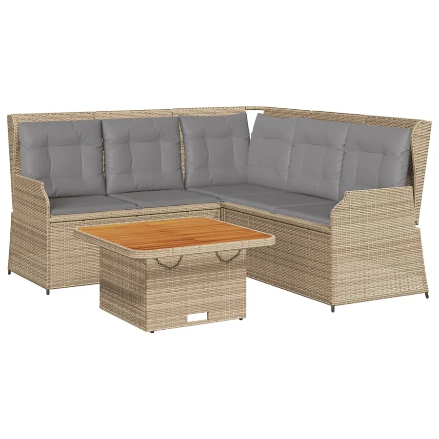 Salon de jardin avec coussins 4 pcs beige résine tressée - 2