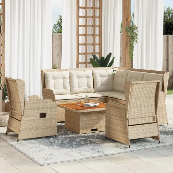 Salon de jardin avec coussins 5 pcs beige résine tressée