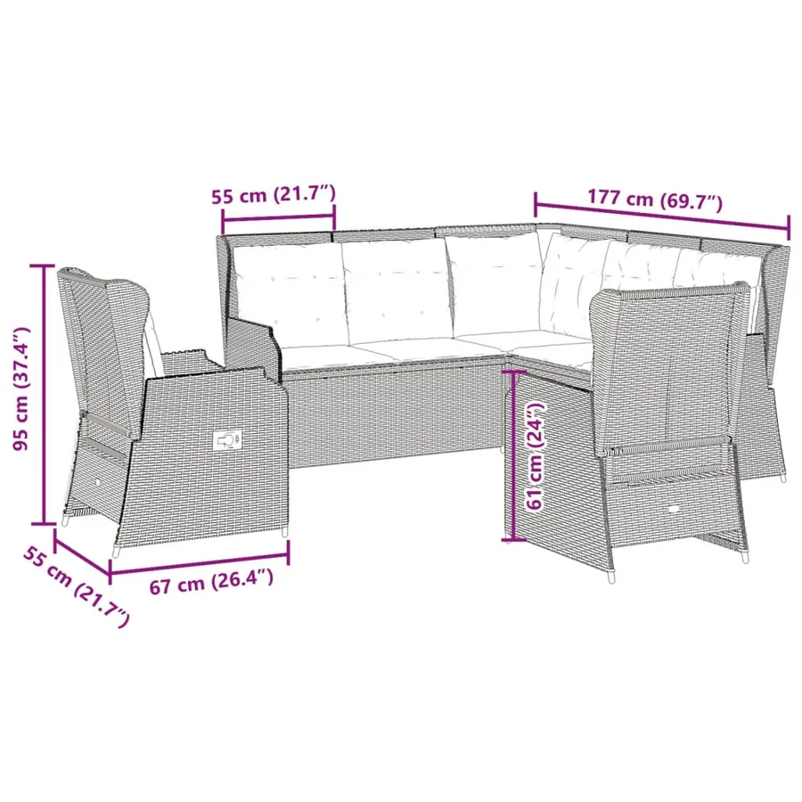 Salon de jardin avec coussins 5 pcs beige résine tressée - 10
