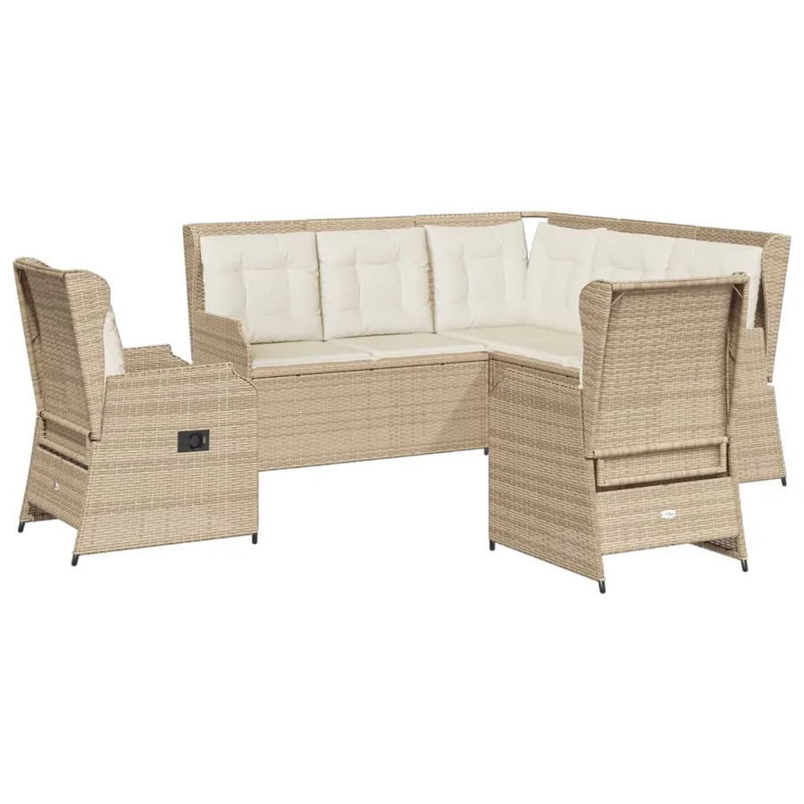 Salon de jardin avec coussins 5 pcs beige résine tressée - 2