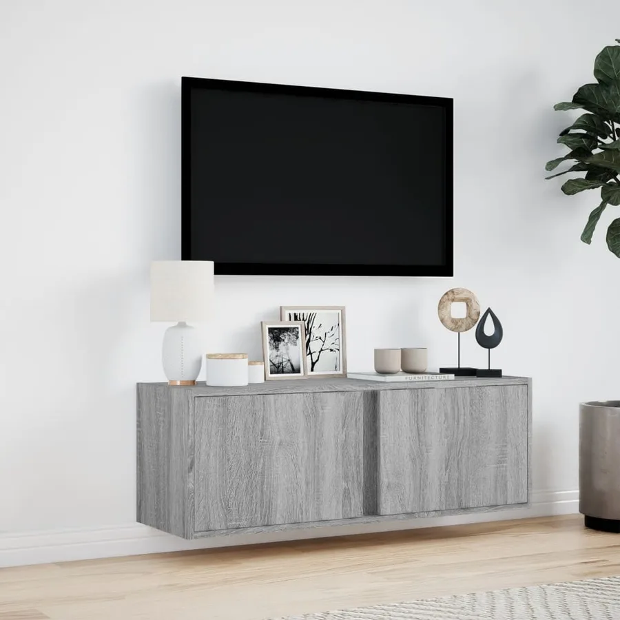 Meuble TV mural avec lumières LED sonoma gris 100x31x35 cm - 4