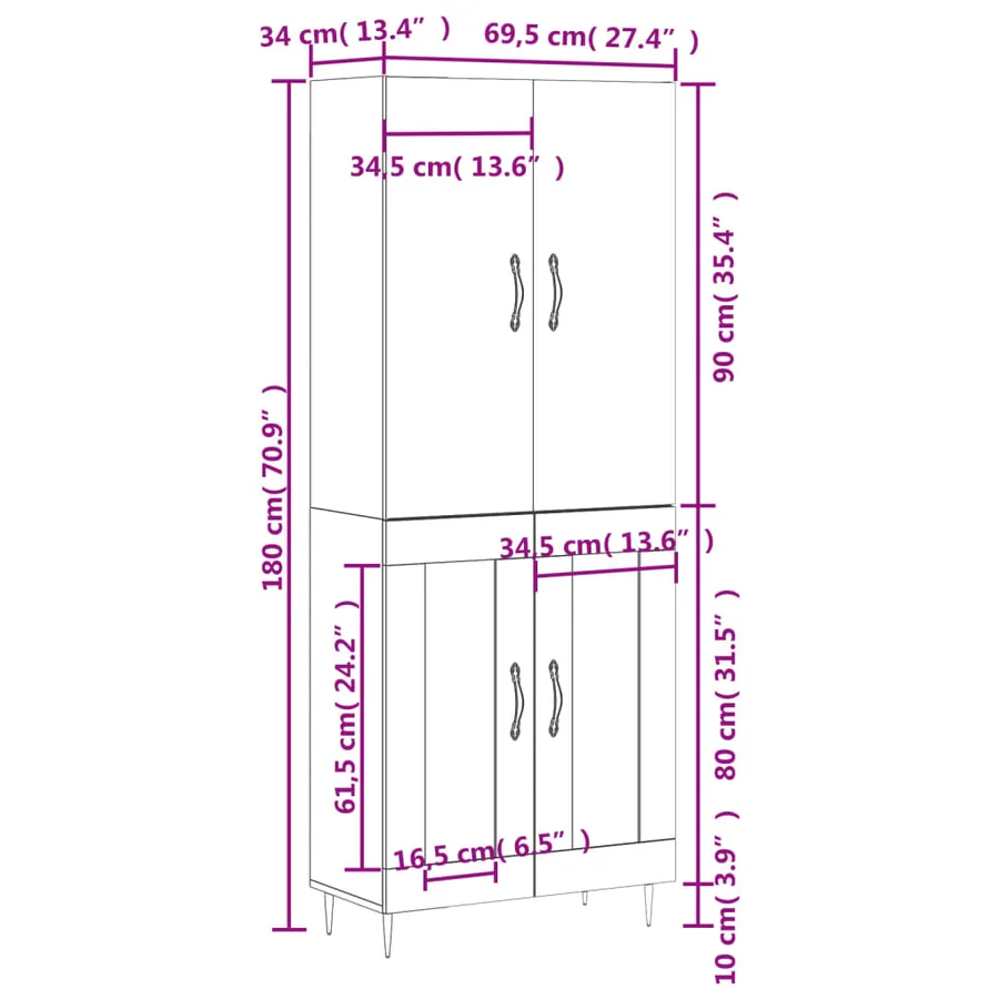 Buffet haut Chêne sonoma 69,5x34x180 cm Bois d'ingénierie - 13