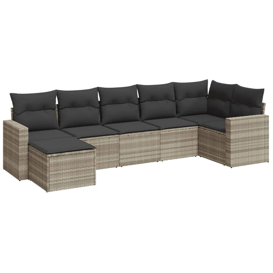 Salon de jardin avec coussins 7 pcs gris clair résine tressée - 2