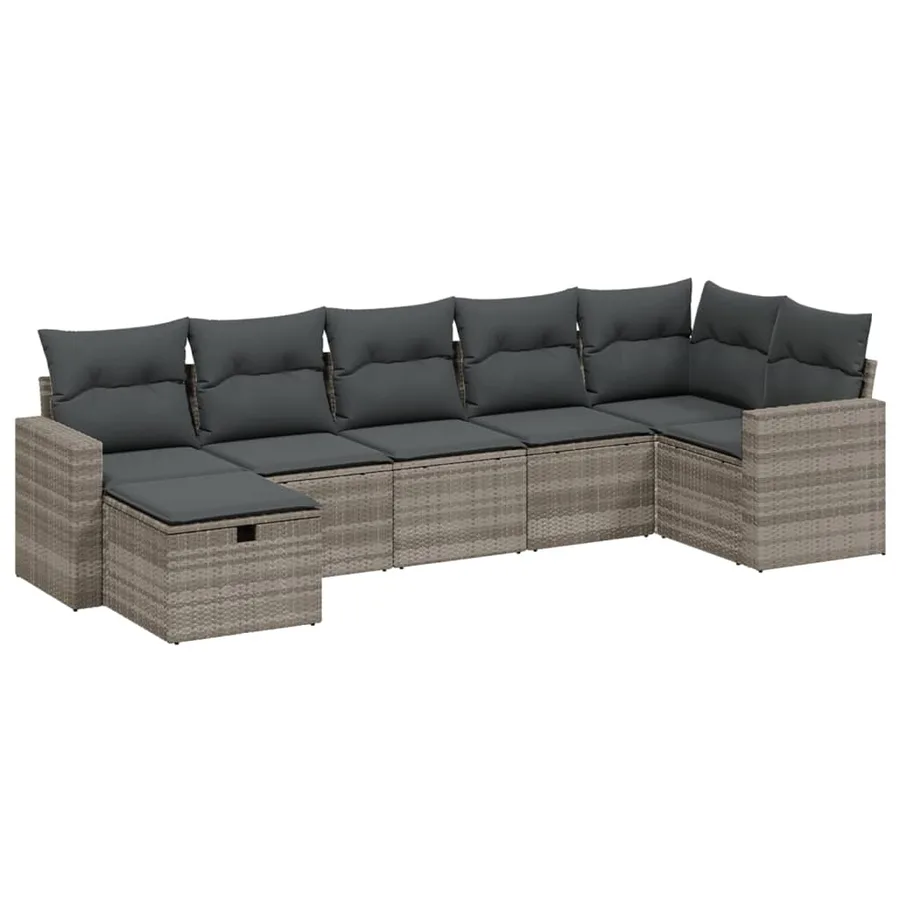 Salon de jardin avec coussins 7 pcs gris clair résine tressée - 2