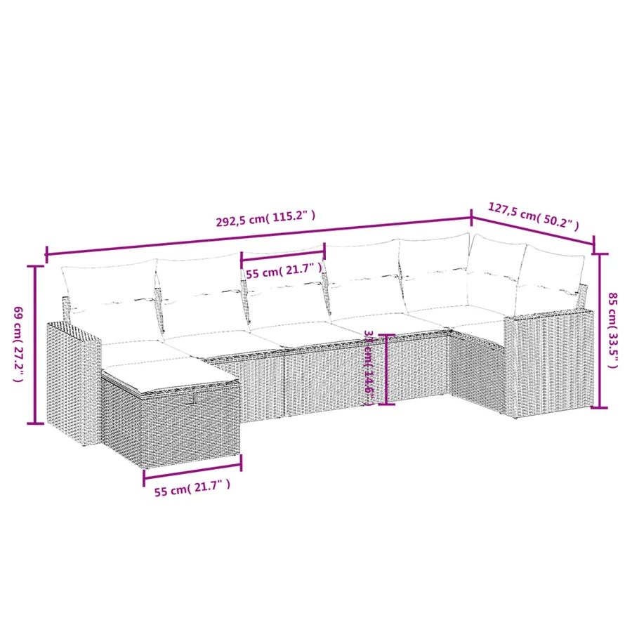 Salon de jardin avec coussins 7 pcs gris clair résine tressée - 4