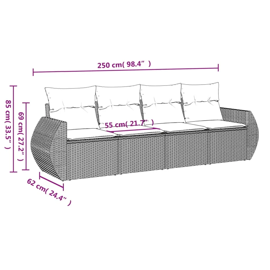 Salon de jardin 4 pcs avec coussins gris clair résine tressée - 3