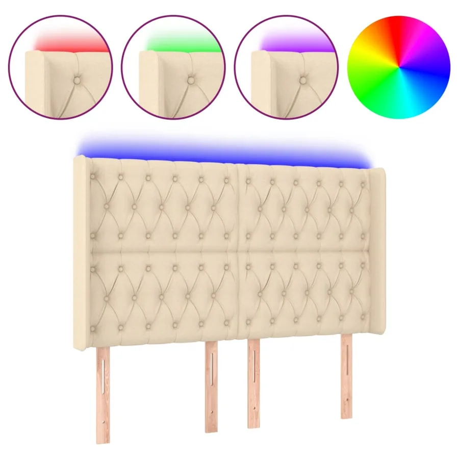 Tête de lit à LED Crème 163x16x118/128 cm Tissu - 2