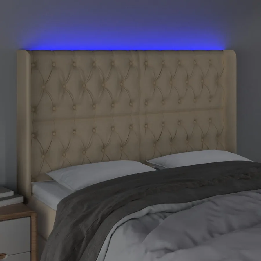 Tête de lit à LED Crème 163x16x118/128 cm Tissu - 4
