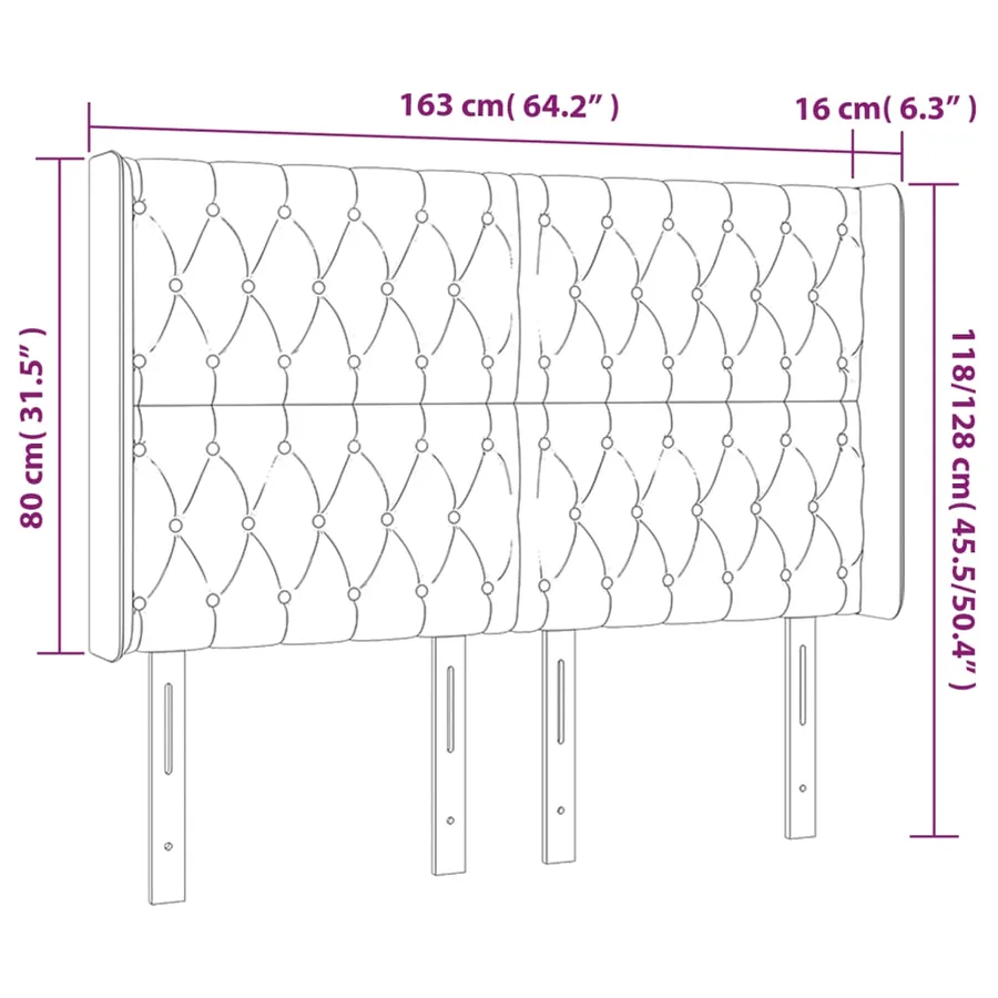 Tête de lit à LED Crème 163x16x118/128 cm Tissu - 6