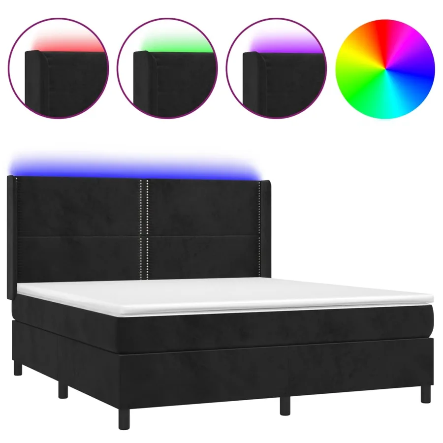 Sommier à lattes de lit matelas et LED Noir 180x200 cm Velours - 2