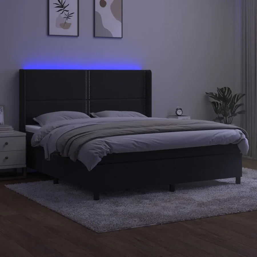 Sommier à lattes de lit matelas et LED Noir 180x200 cm Velours - 3