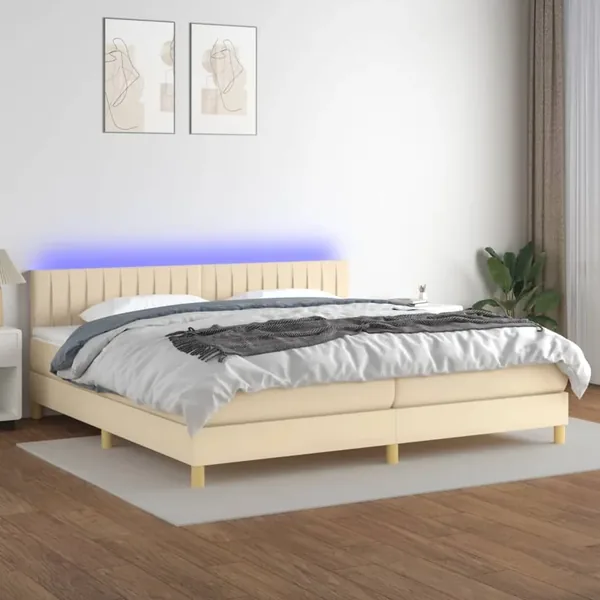 Sommier à lattes de lit et matelas et LED Crème 200x200cm Tissu