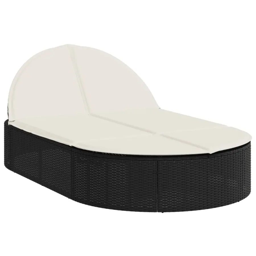 Chaise longue double avec coussins noir résine tressée - 2