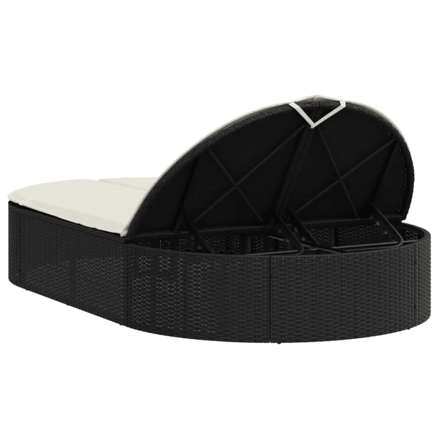 Chaise longue double avec coussins noir résine tressée - 5