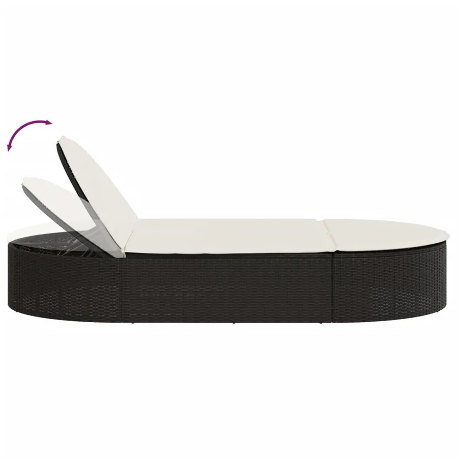 Chaise longue double avec coussins noir résine tressée - 6