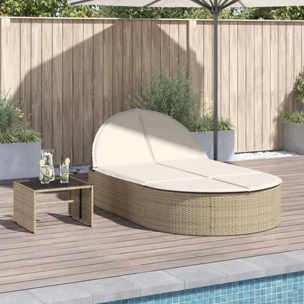 Chaise longue double avec coussins beige résine tressée