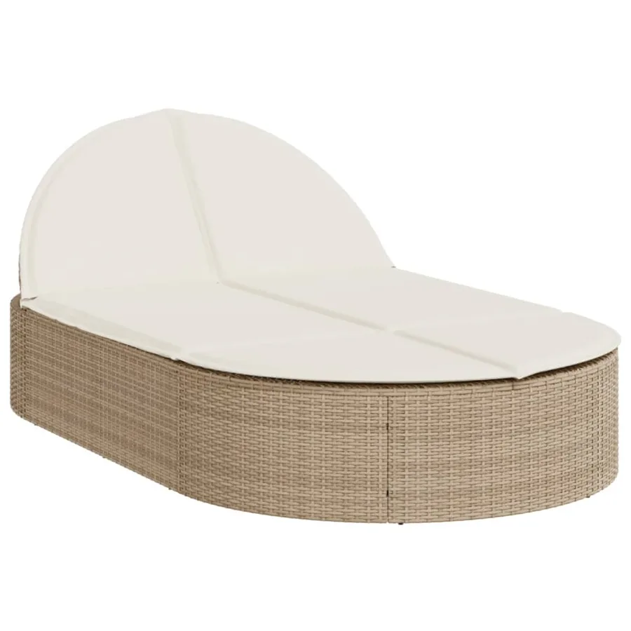 Chaise longue double avec coussins beige résine tressée - 2
