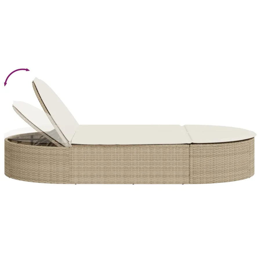 Chaise longue double avec coussins beige résine tressée - 6