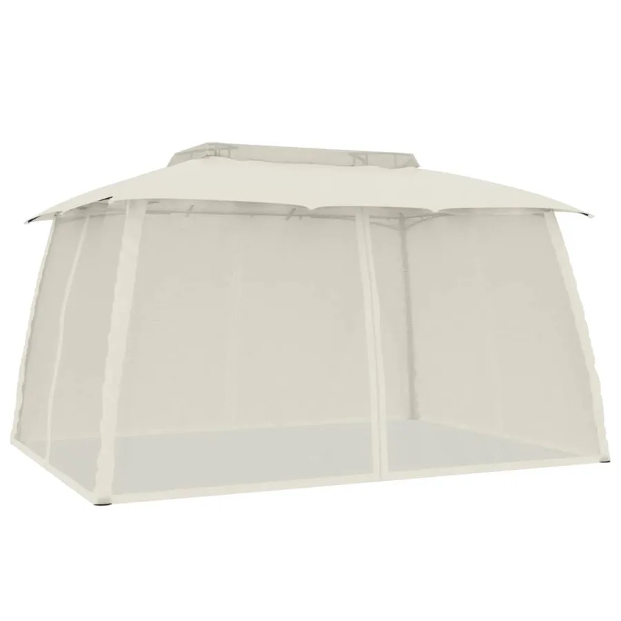 Tonnelle avec double toit et parois en filet crème acier - 2