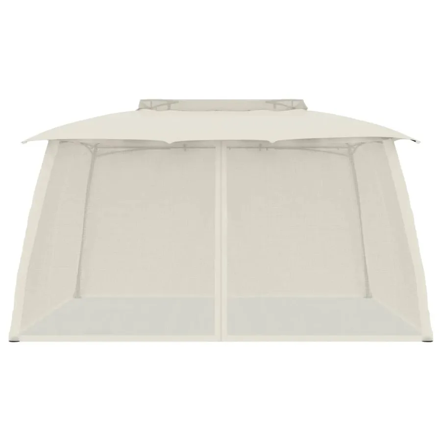 Tonnelle avec double toit et parois en filet crème acier - 3