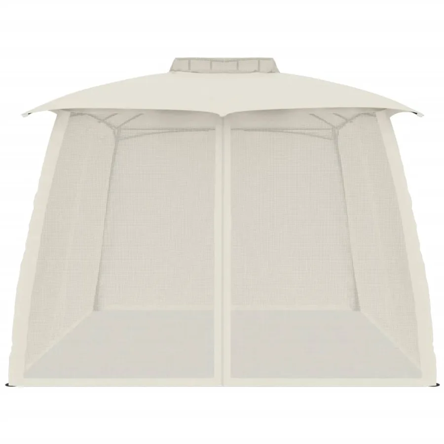 Tonnelle avec double toit et parois en filet crème acier - 4