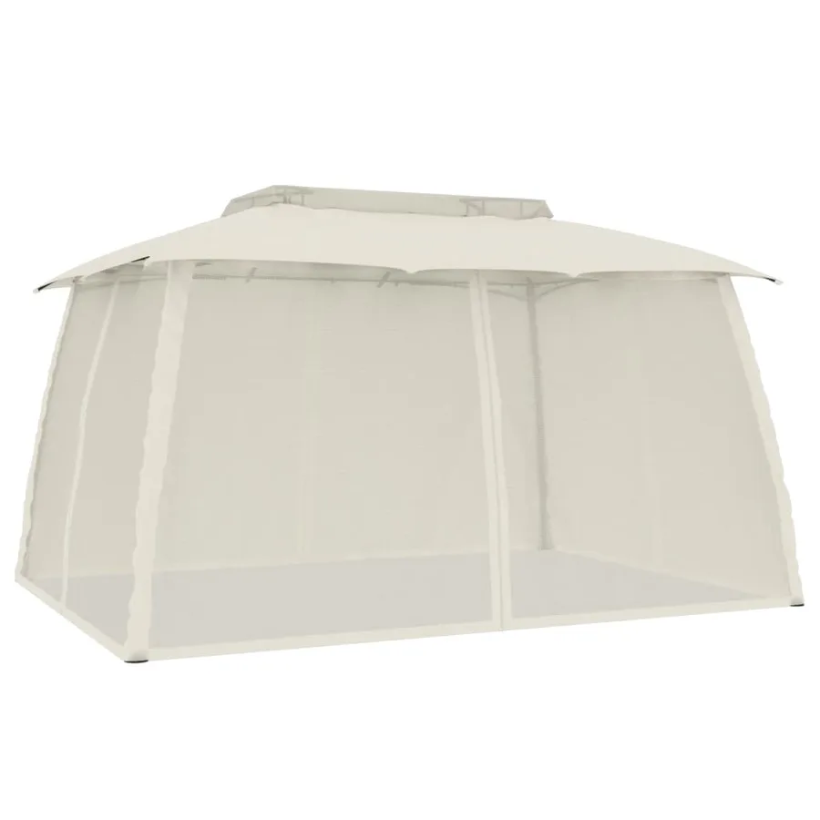 Tonnelle avec double toit et parois en filet crème acier - 5