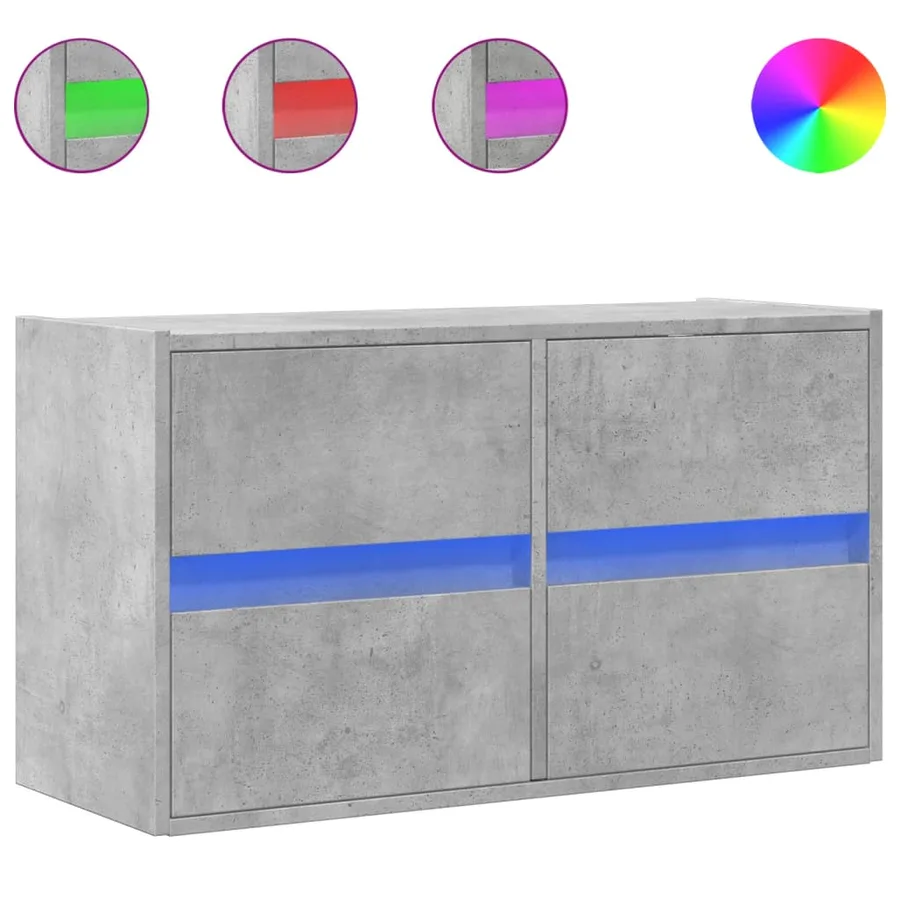 Meuble TV mural avec lumières LED gris béton 80x31x45 cm - 2