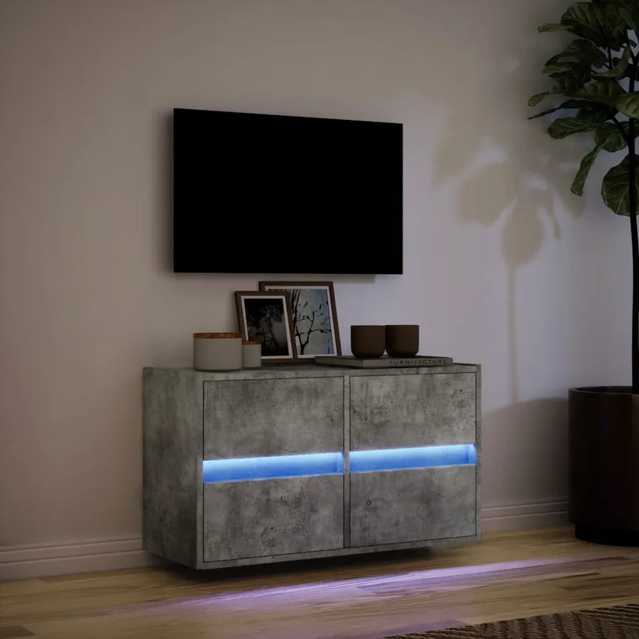 Meuble TV mural avec lumières LED gris béton 80x31x45 cm - 5