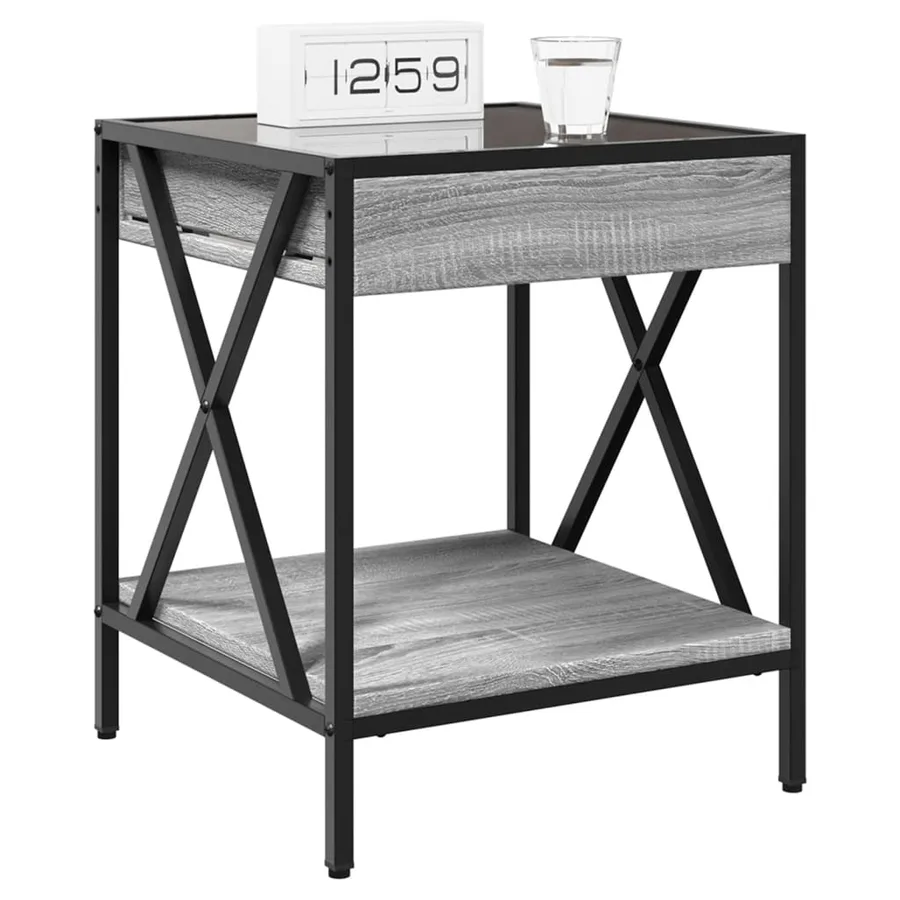 Table de chevet avec LED infini sonoma gris 40x40x49 cm - 5