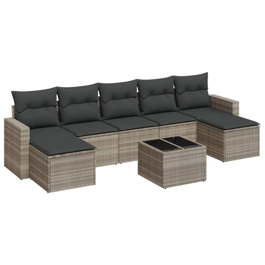 Salon de jardin 8 pcs avec coussins gris clair résine tressée - 2