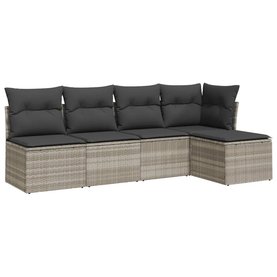 Salon de jardin 5 pcs avec coussins gris clair résine tressée - 2