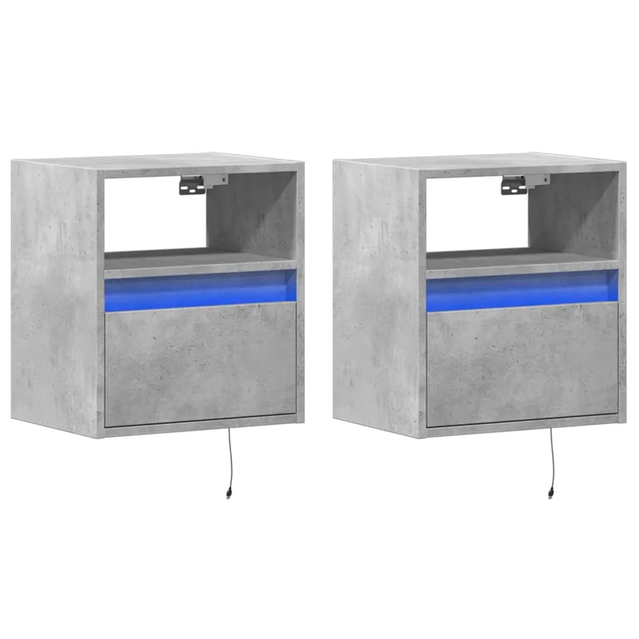 Tables de chevet murales avec lumières LED 2 pcs gris béton - 3