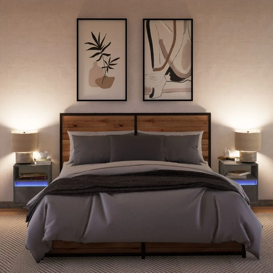 Tables de chevet murales avec lumières LED 2 pcs gris béton - 4