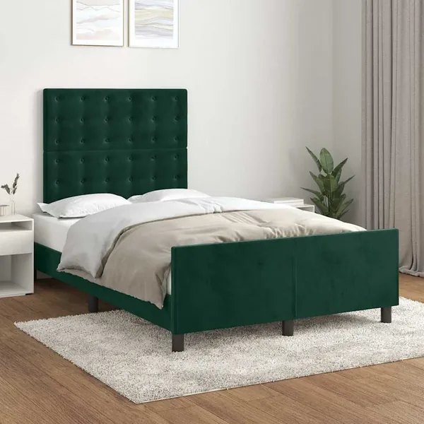 Cadre de lit sans matelas vert foncé 120x200 cm velours