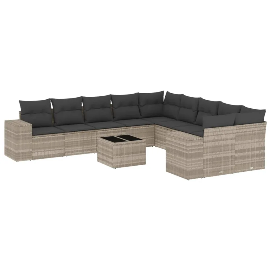 Salon de jardin 11 pcs avec coussins gris clair résine tressée - 2
