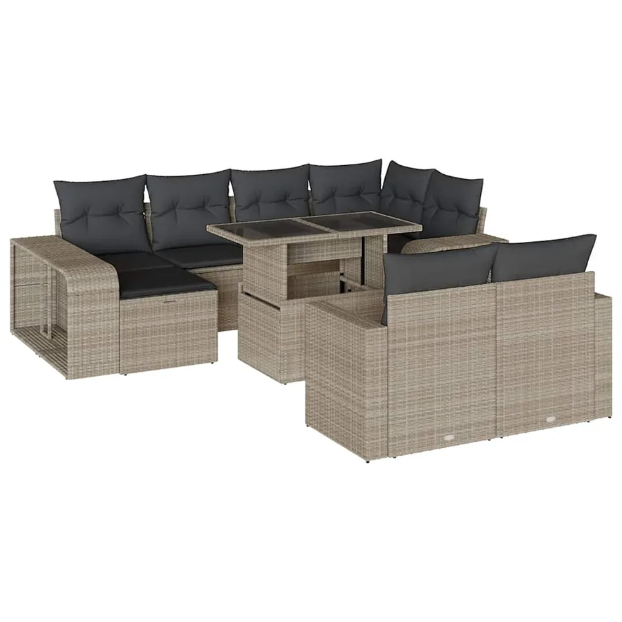 Salon de jardin 11 pcs avec coussins gris clair résine tressée - 2