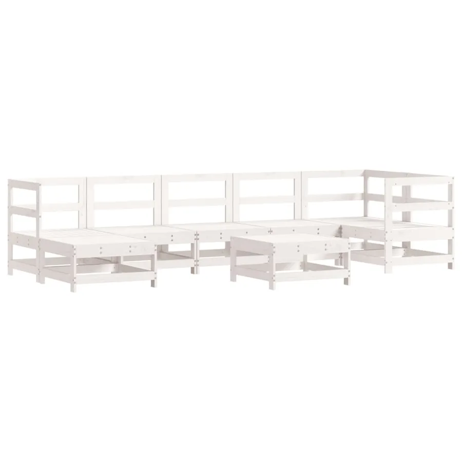 Salon de jardin 8 pcs avec coussins blanc bois massif - 3