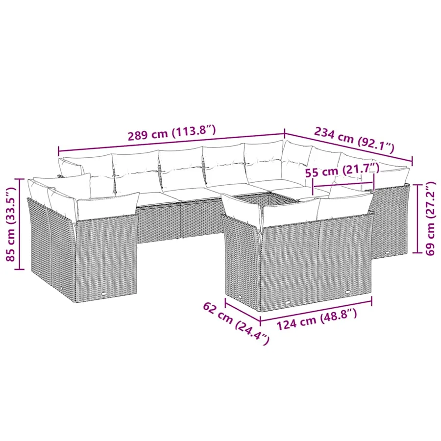 Salon de jardin avec coussins 12 pcs gris clair résine tressée - 3
